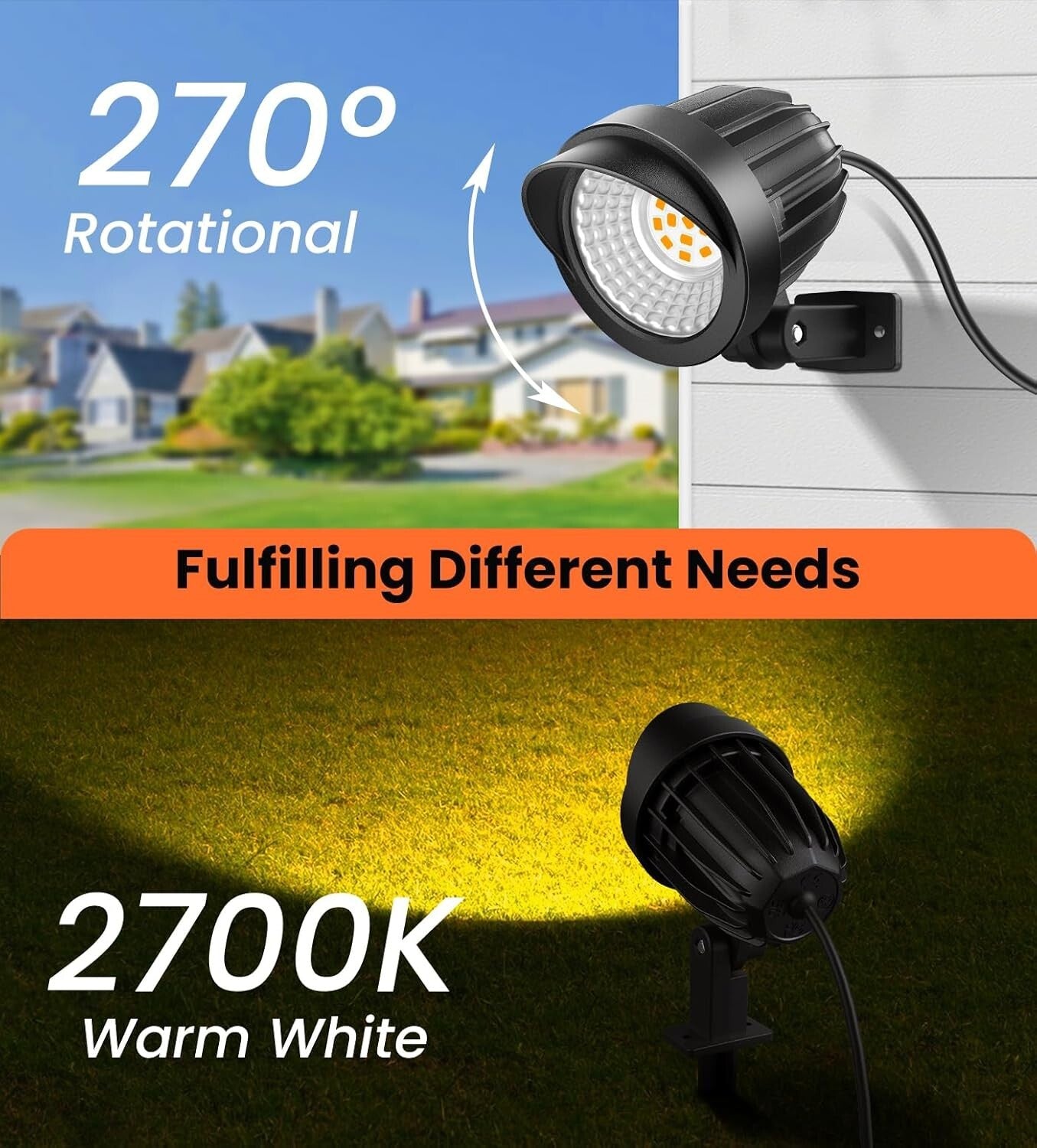 8-Pack Waterproof LED Landscape Lighting 7W 800lm Warm White Outdoor Spotlights
