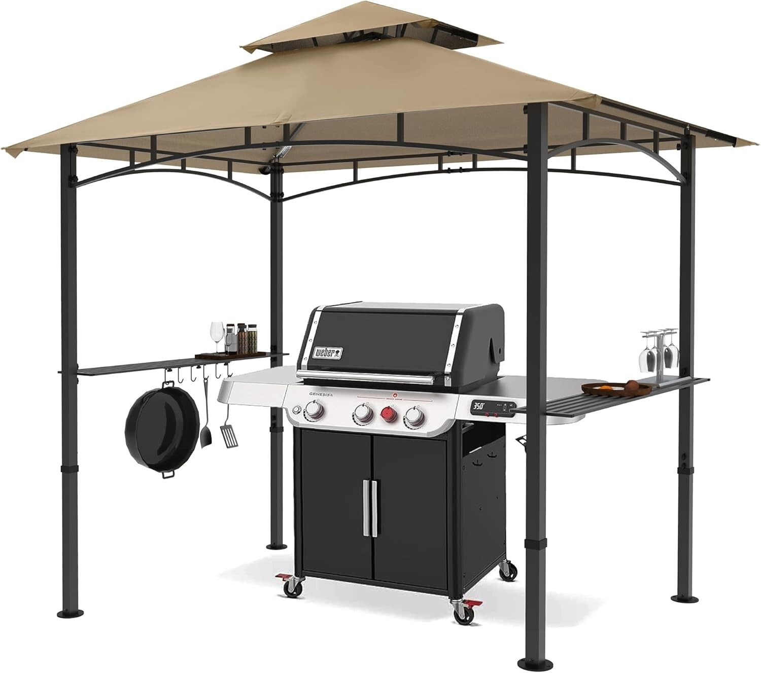 Elegant 8 x 5 Outdoor Canopy Grill Gazebo with Two Shelves and LED Lighting