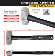 Load image into Gallery viewer, Complete 5-Piece Hammer Collection: Ball Pein, Sledge &amp; More for DIY Projects