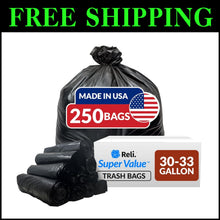 Load image into Gallery viewer, Extra Strong 33 Gallon Trash Bags - Black Plastic, 250 Heavy Duty Liners