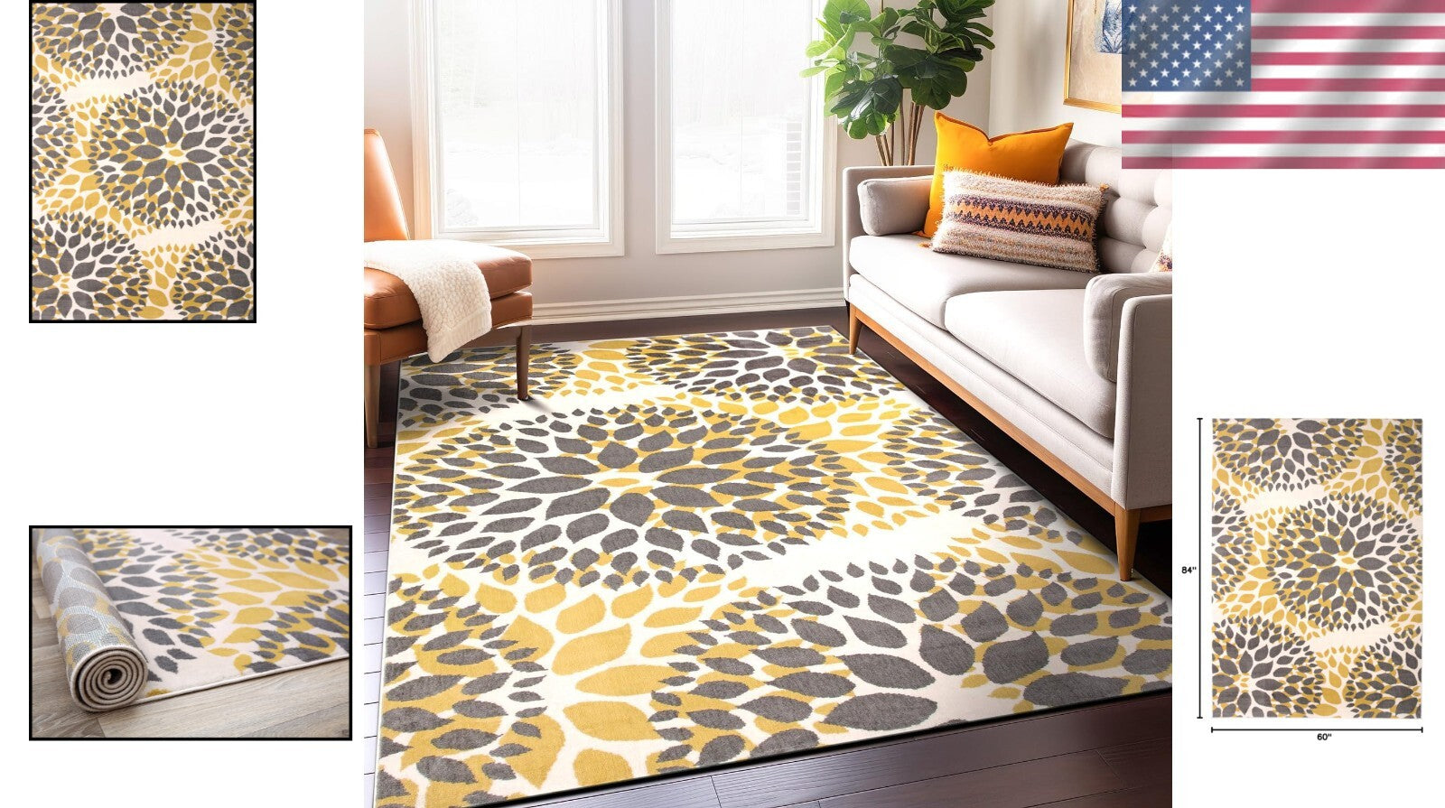 Elegant Yellow Floral Area Rug 5' x 7' - Soft, Durable, and Stylish Choice