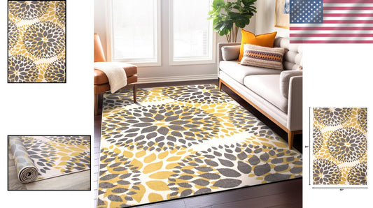 Elegant Yellow Floral Area Rug 5' x 7' - Soft, Durable, and Stylish Choice