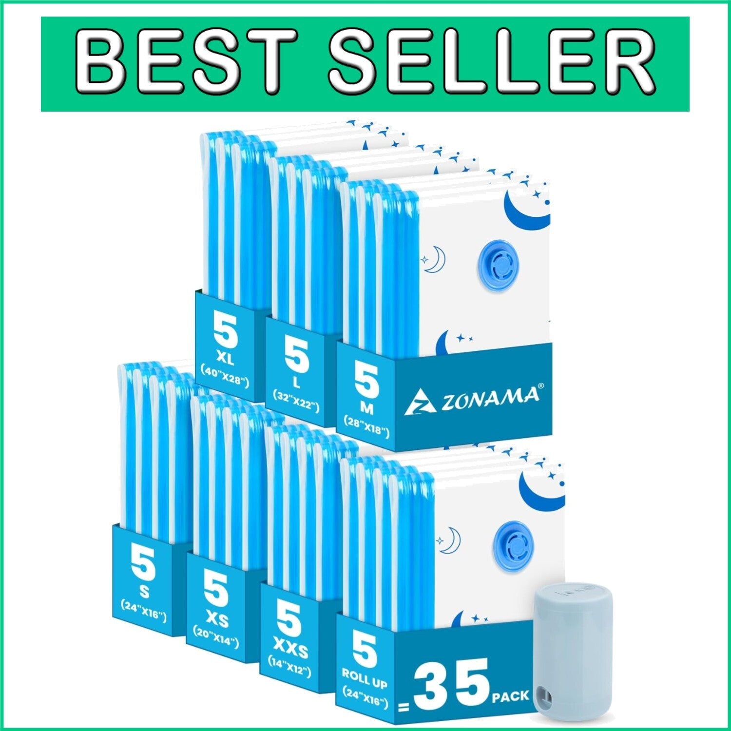 Durable Vacuum Sealed Bags with Rechargeable Pump - 35 Sizes for Optimal Storage