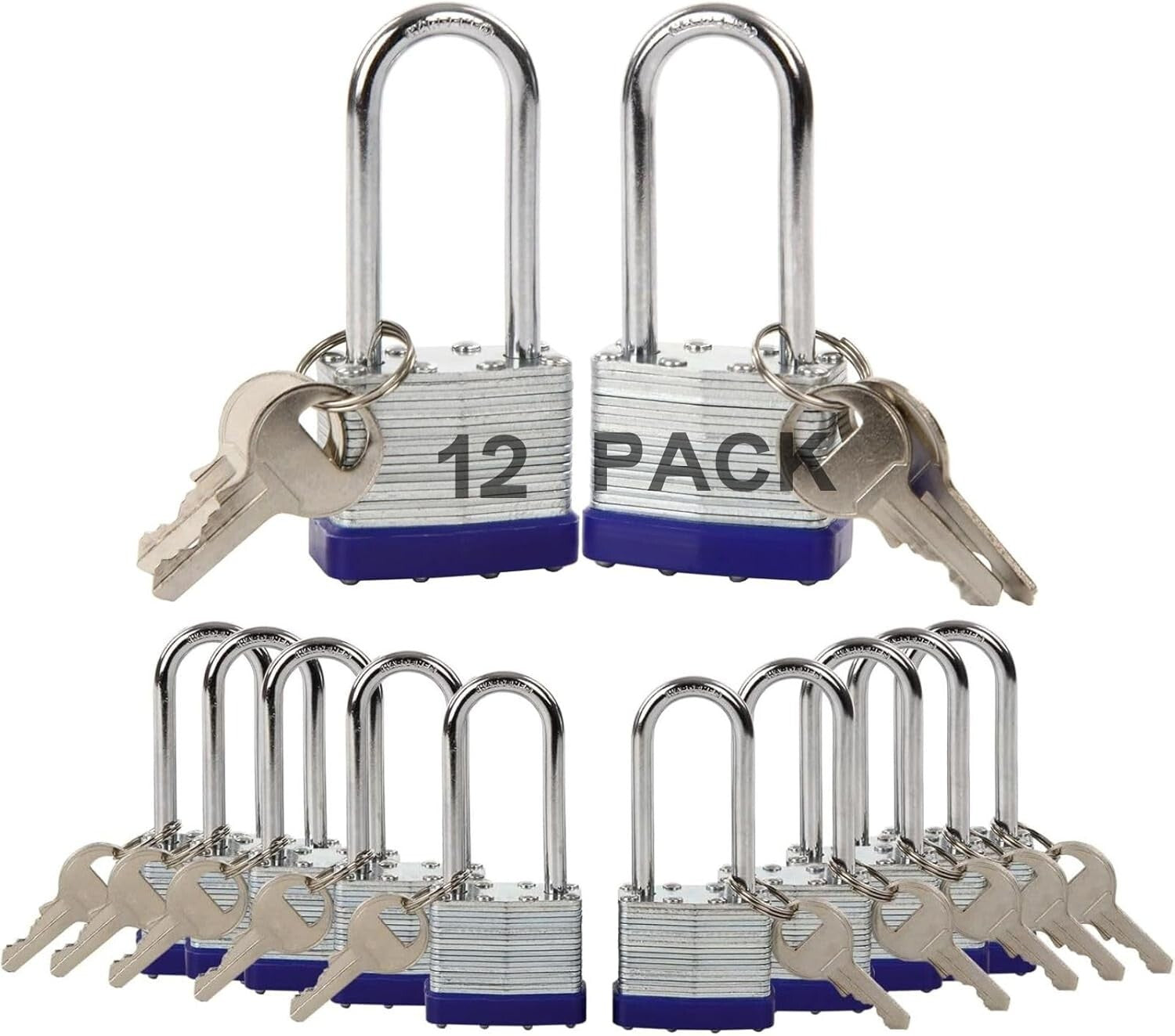 Heavy-Duty 12-Pcs Keyed-Alike Padlocks with Long Shackle for Ultimate Security