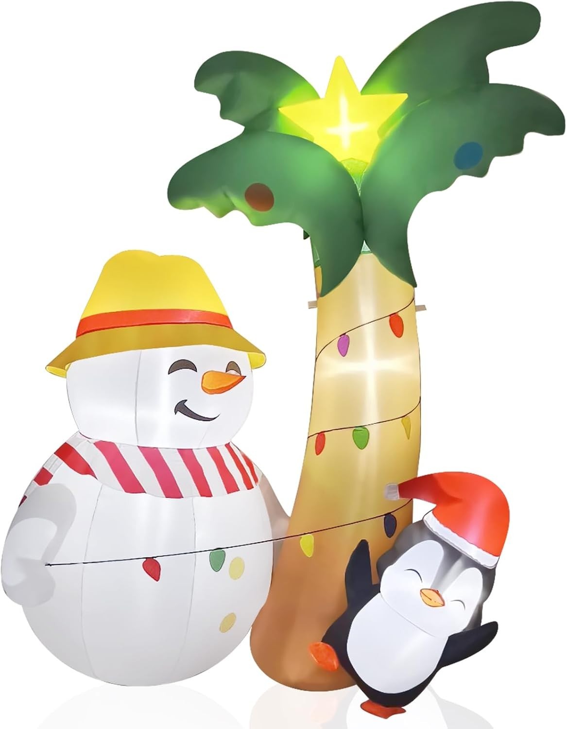 7FT Inflatable Hawaiian Palm Tree with Snowman & Penguin - Christmas Décor
