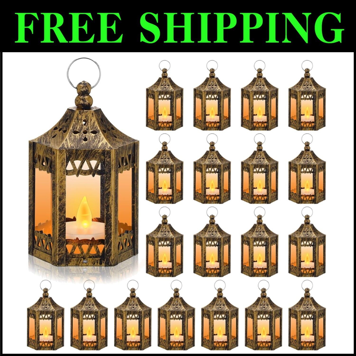 Charming 20-Pc LED Mini Lanterns for Table Centerpieces - Gold Finish