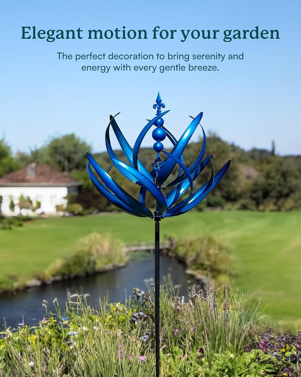 91" Extra Large Metal Wind Spinner with Lotus Design for Vibrant Garden Art