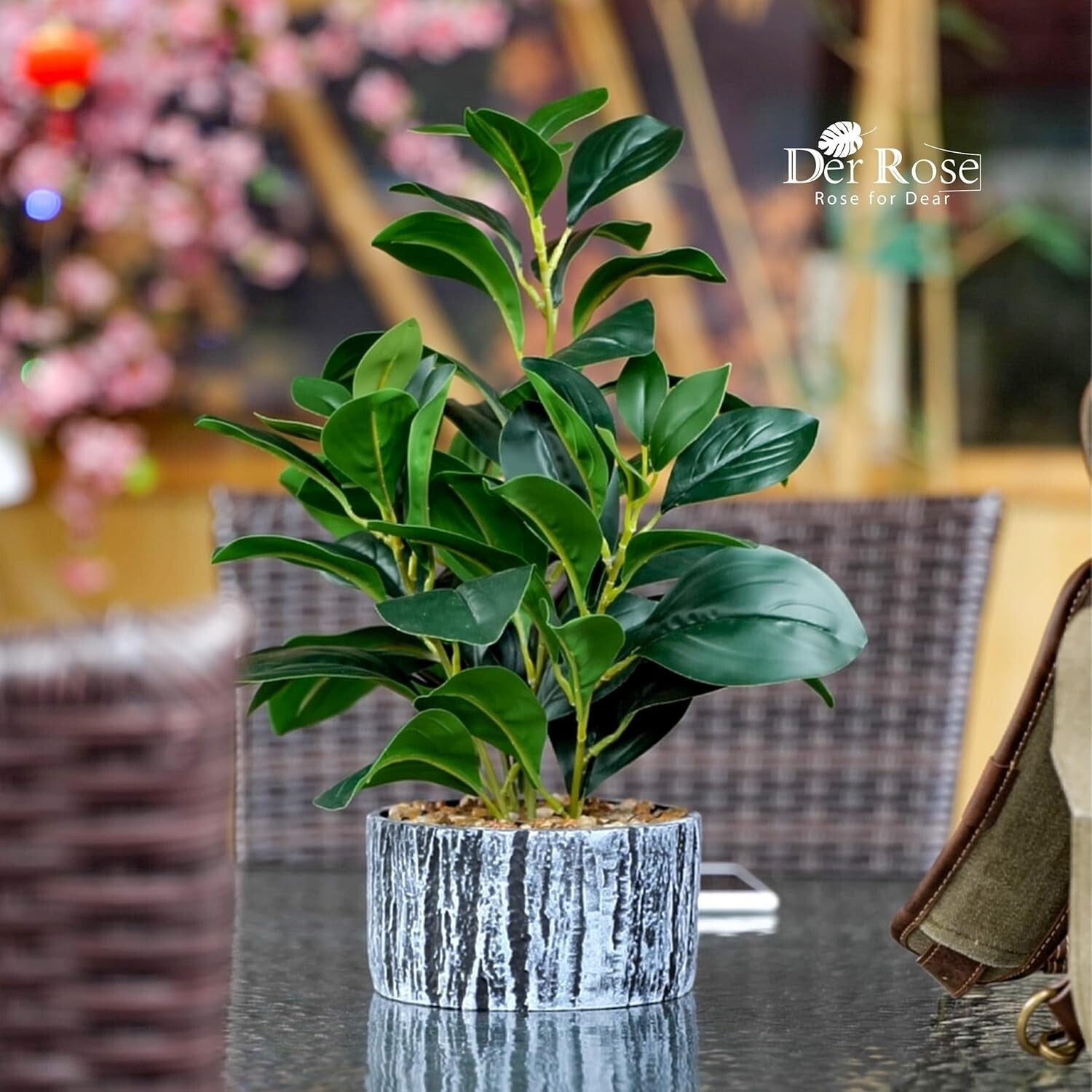 Elegant 15.7-Inch Artificial Plants Set - Striped Pots for Indoor Aesthetics