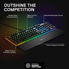 Load image into Gallery viewer, Ergonomic Apex 3 RGB Gaming Keyboard – Magnetic Wrist Rest &amp; Multimedia Controls