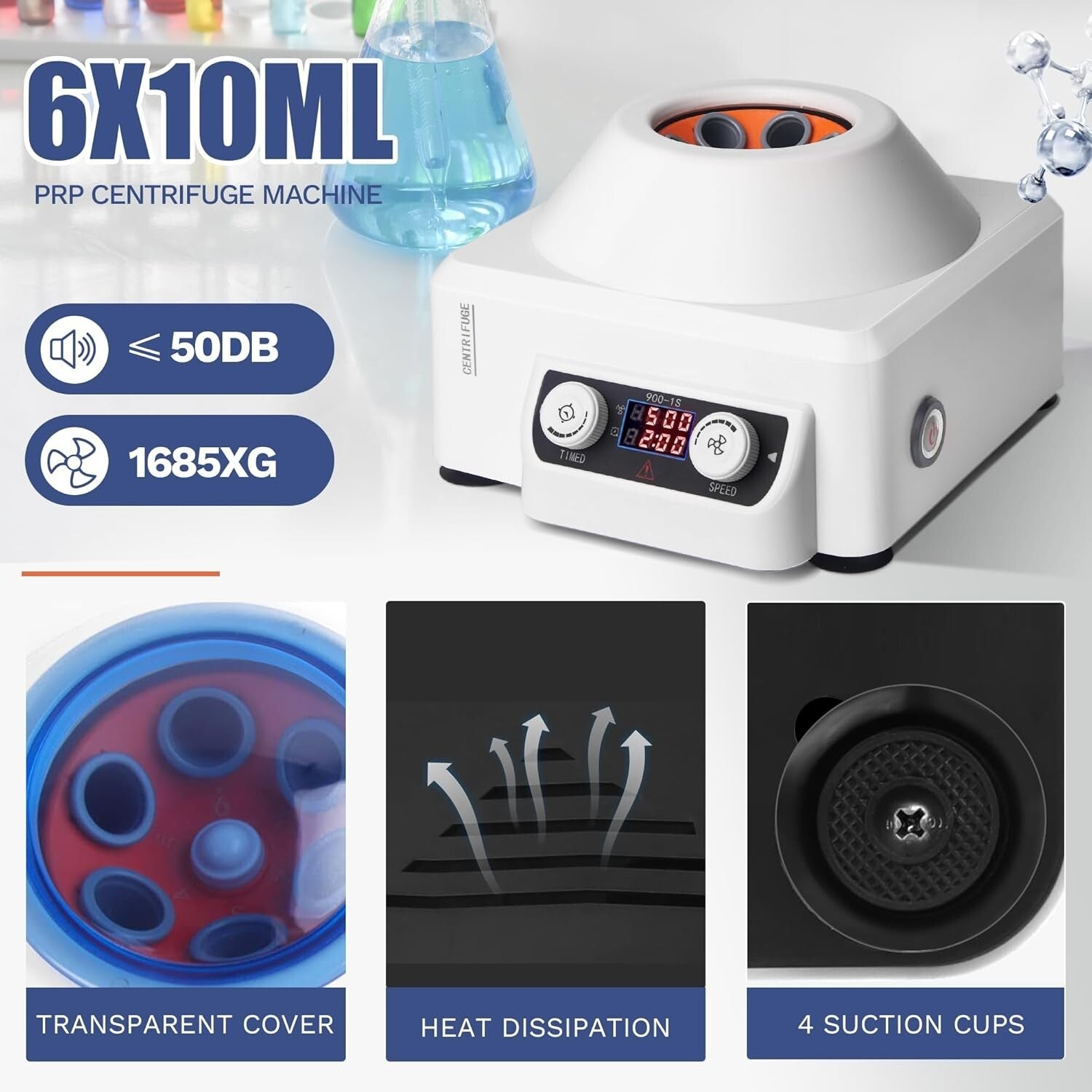Compact Laboratory Centrifuge - 6x10ml with Digital LCD Timer & Safety Features