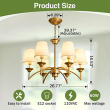 Load image into Gallery viewer, Elegant 6 Light Gold Pendant Chandelier with Fabric Shades - Modern Home Fixture
