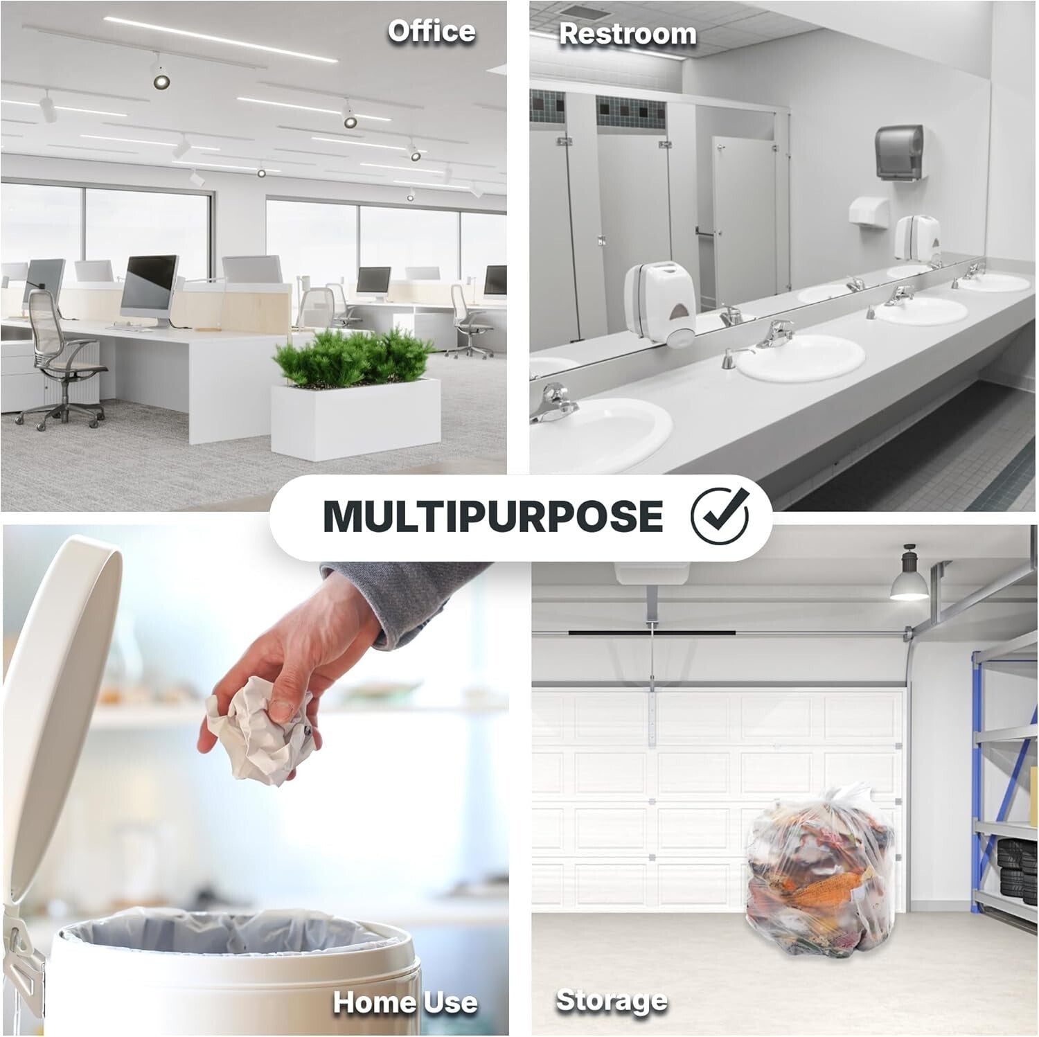 Economical 1000ct High Density Trash Bags, 12-16 Gal, Leak-Proof & Durable