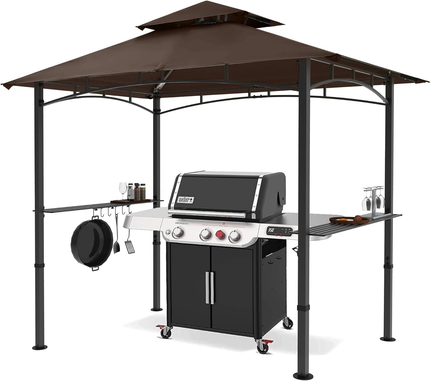 Elegant Brown 8 ft x 5 ft Grill Gazebo Canopy - Complete with LED Lighting