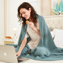 Load image into Gallery viewer, Generously Sized Teal Muslin Throw Blanket - Hypoallergenic &amp; Moisture-Absorbing