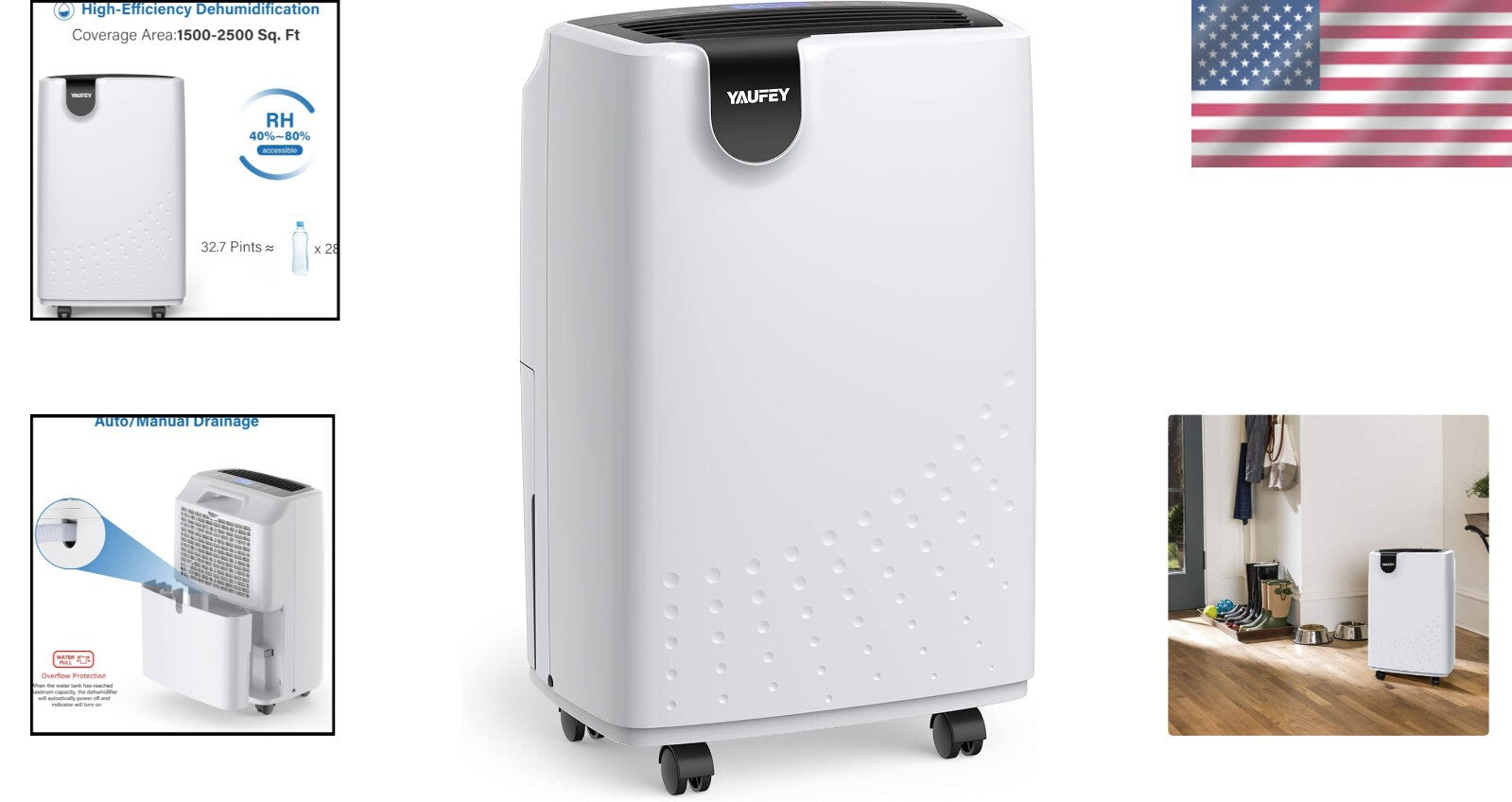 Home Dehumidifier for Medium to Large Spaces - 2500 Sq Ft Coverage & Easy Setup