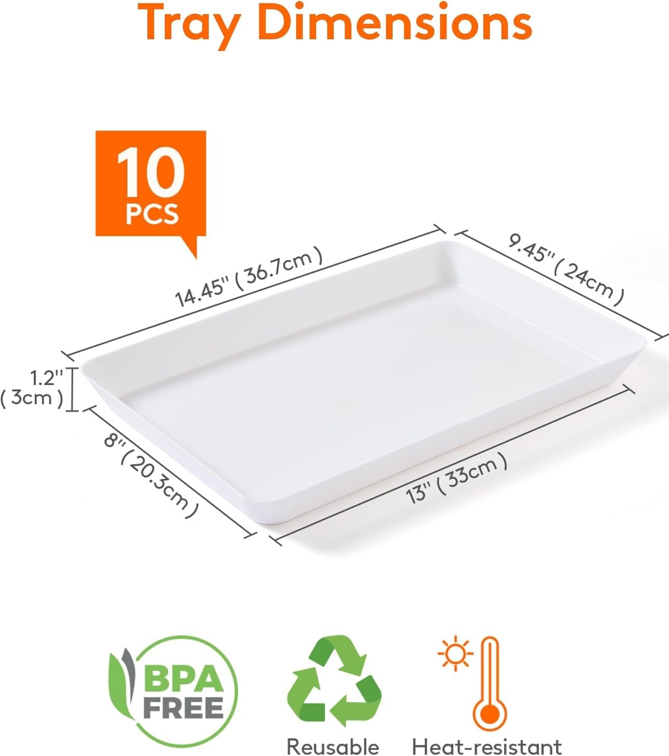 Versatile Plastic Serving Trays, Lightweight 10-Pack for Effortless Clean Up
