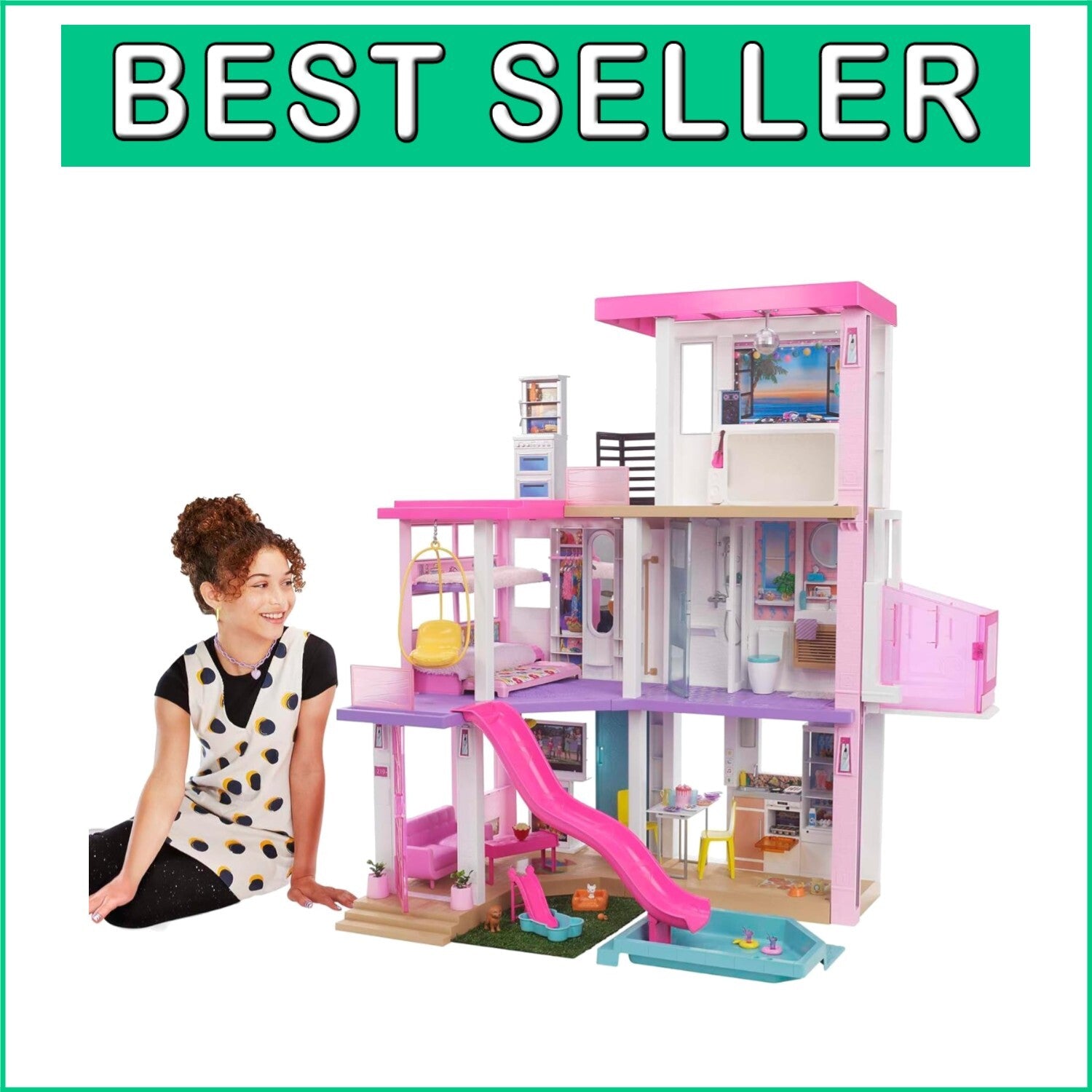 Customizable Dollhouse Playset - 43" DreamHouse with Lights and Elevator Access