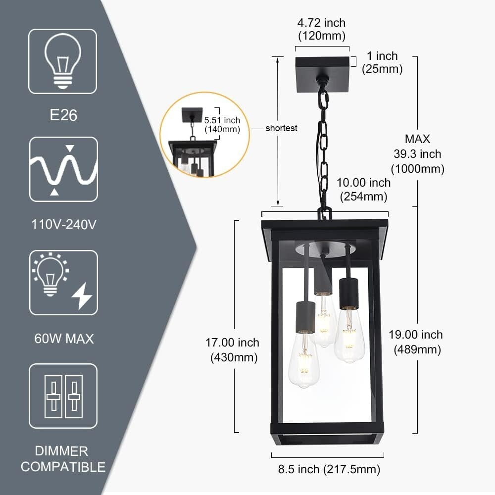 Elegant Adjustable 3-Light Outdoor Light with Clear Glass Shade – Black Finish