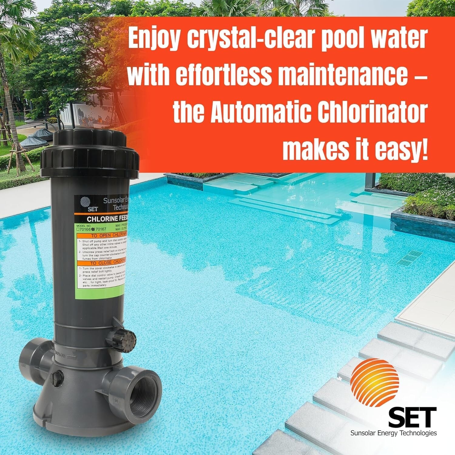 Adjustable Chlorine Dispenser for Easy Pool Maintenance - Fits In-Line Systems
