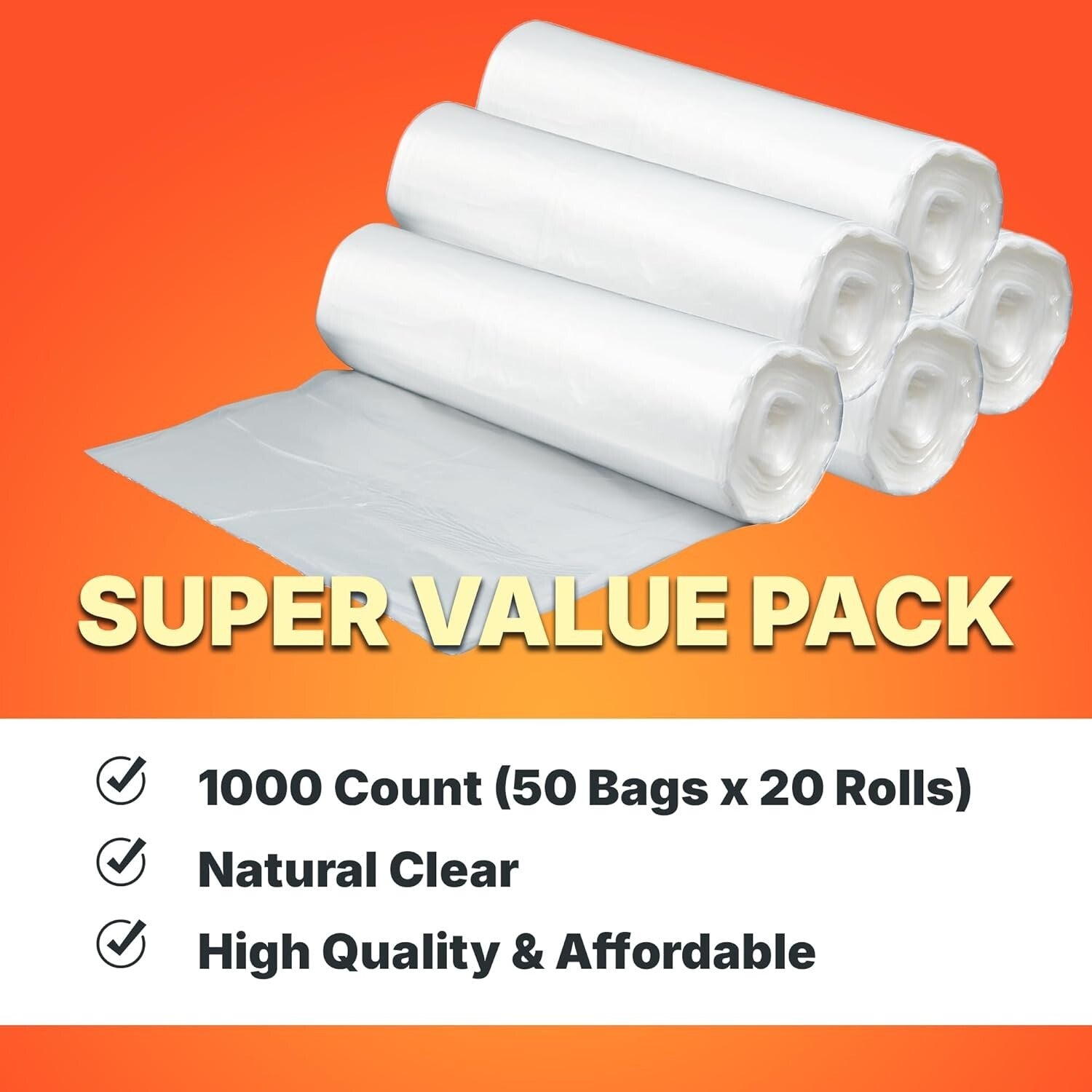 Economical 1000ct High Density Trash Bags, 12-16 Gal, Leak-Proof & Durable