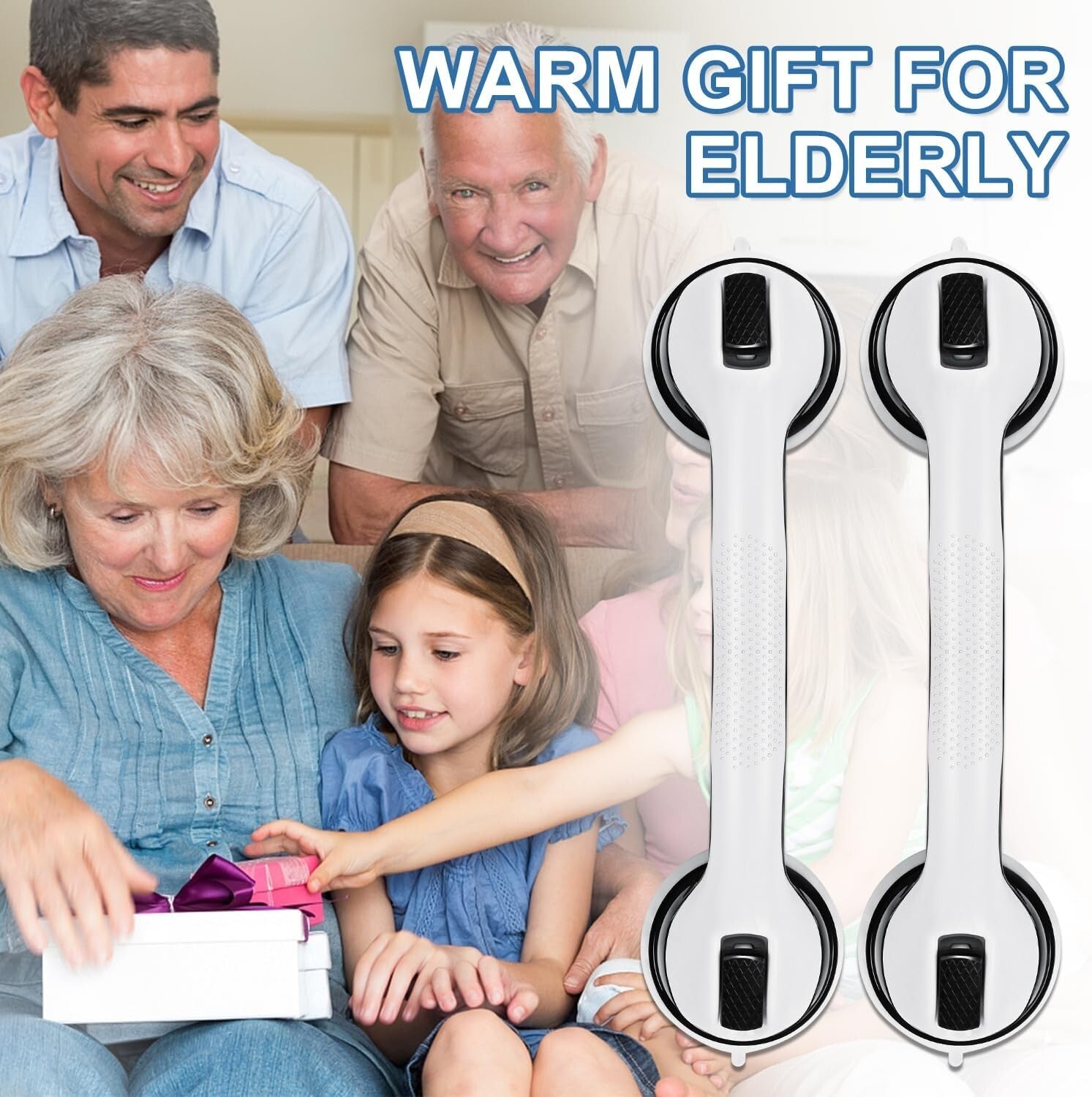 Easy Install 16” Suction Grab Bars - Black Shower Handles for Safety (2 Pack)