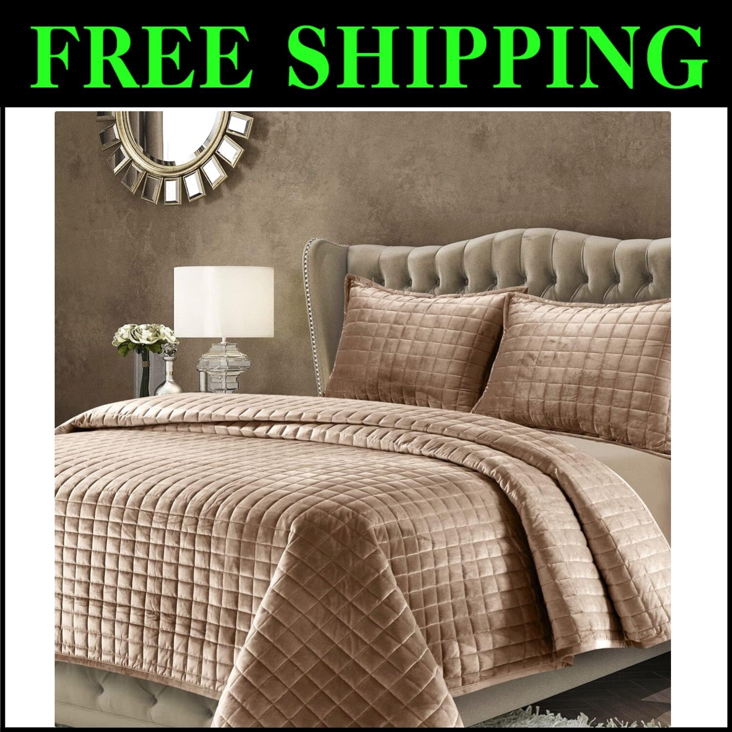 Contemporary King Velvet Bedding Set - Oversized Comforter & Matching Shams