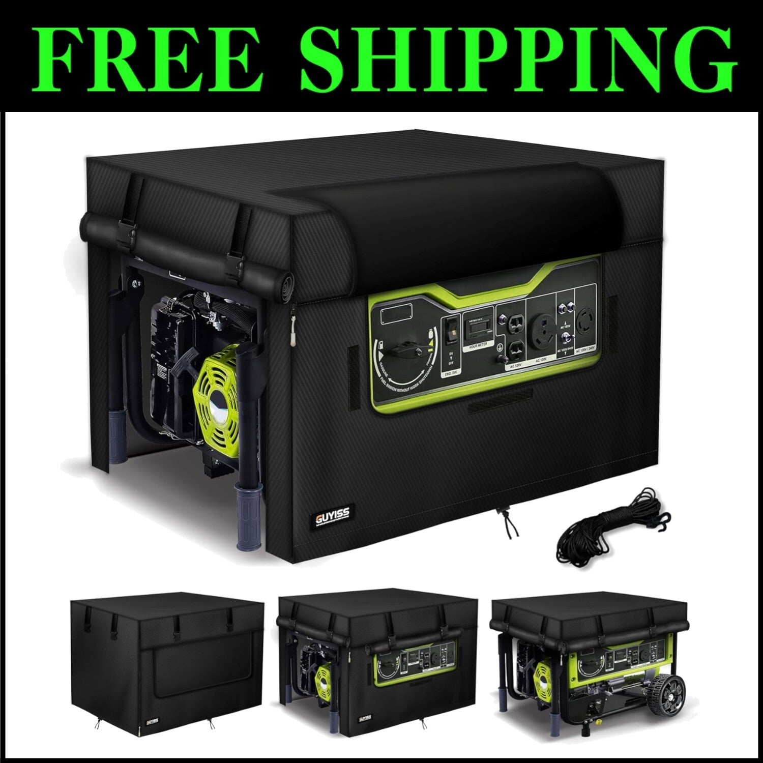 600D Windproof Generator Cover with Elastic Cord, Large Capacity Storage Pocket