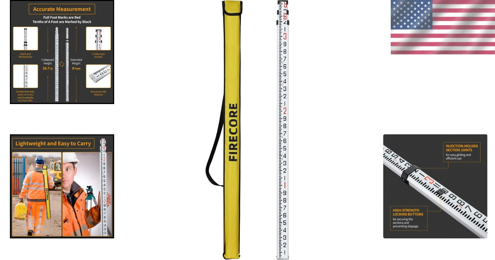 Lightweight 9-foot Survey Rod in Aluminum - Weather Resistant and Easy to Use