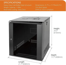 Load image into Gallery viewer, Versatile 12U Wall Mount Server Cabinet with Cooling Fan - Ideal for A/V Devices