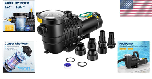 Reliable 2.0HP Stainless Steel Pool Pump with 3 Connector Options, Self-Priming