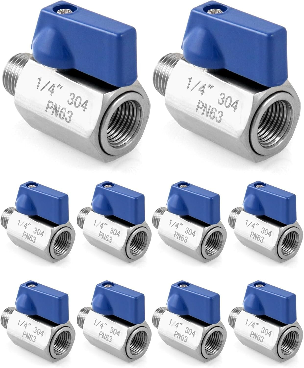 Durable 1/4" NPT Mini Ball Valve Pack - 10 Stainless Steel Shut-Off Valves