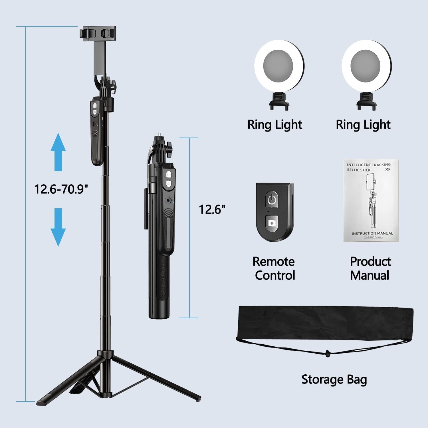 Portable Face Tracking Tripod 360° Rotation with Lights - Perfect for Vlogging