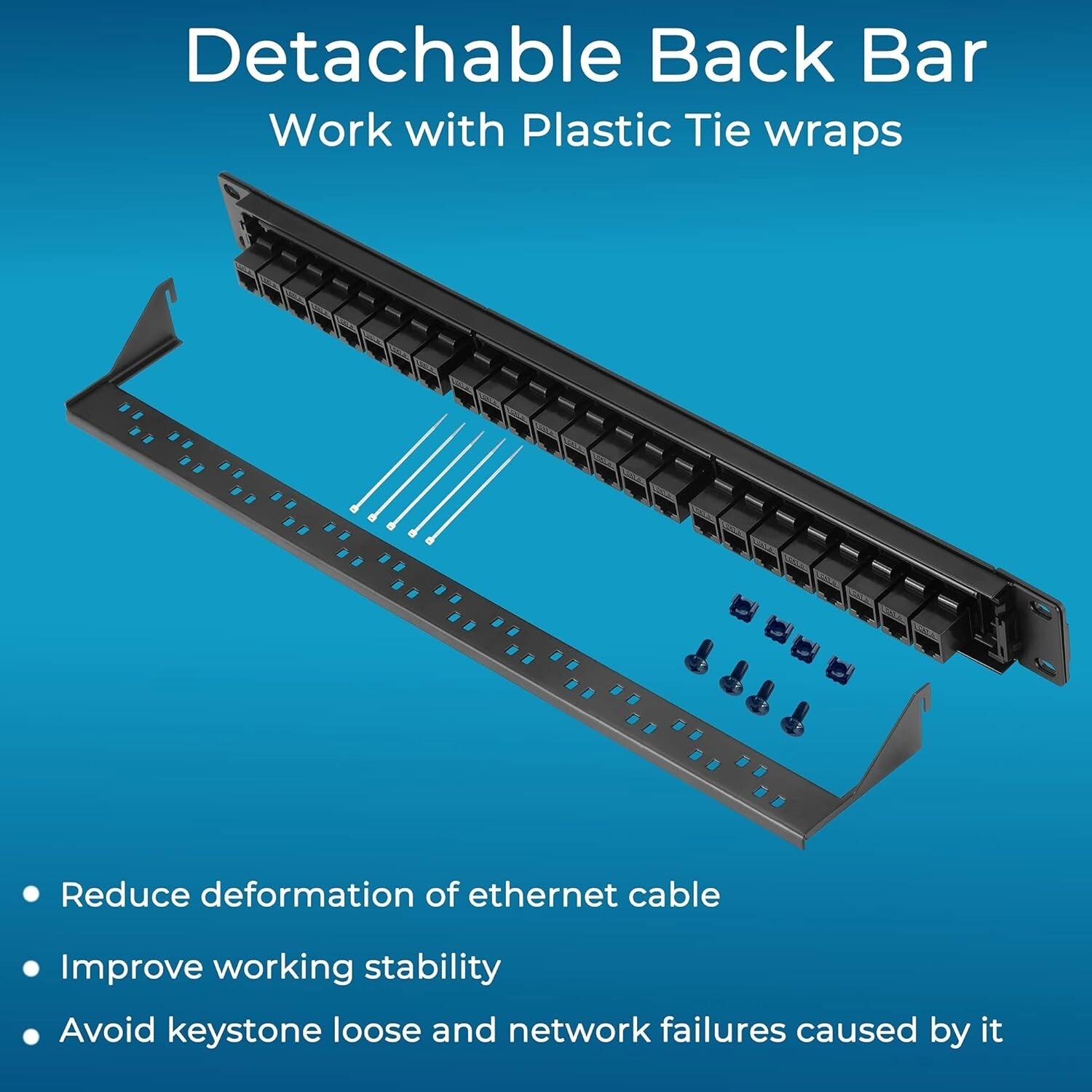 24-Port Cat6 Patch Panel with Pass-Thru Couplers - 10G High Speed Solution