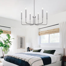 Load image into Gallery viewer, Adjustable Height 6-Light Brushed Nickel Chandelier - Modern Farmhouse Style