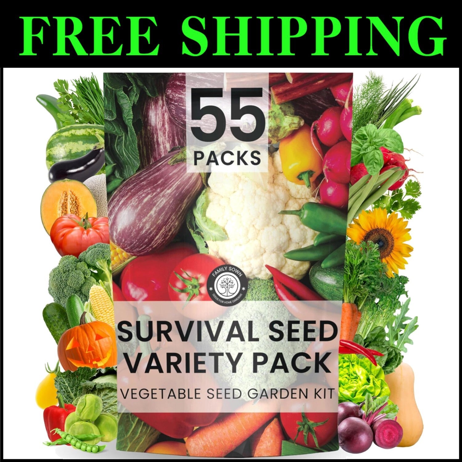 Ultimate 55-Packet Heirloom Vegetable Seed Vault for Doomsday Preppers