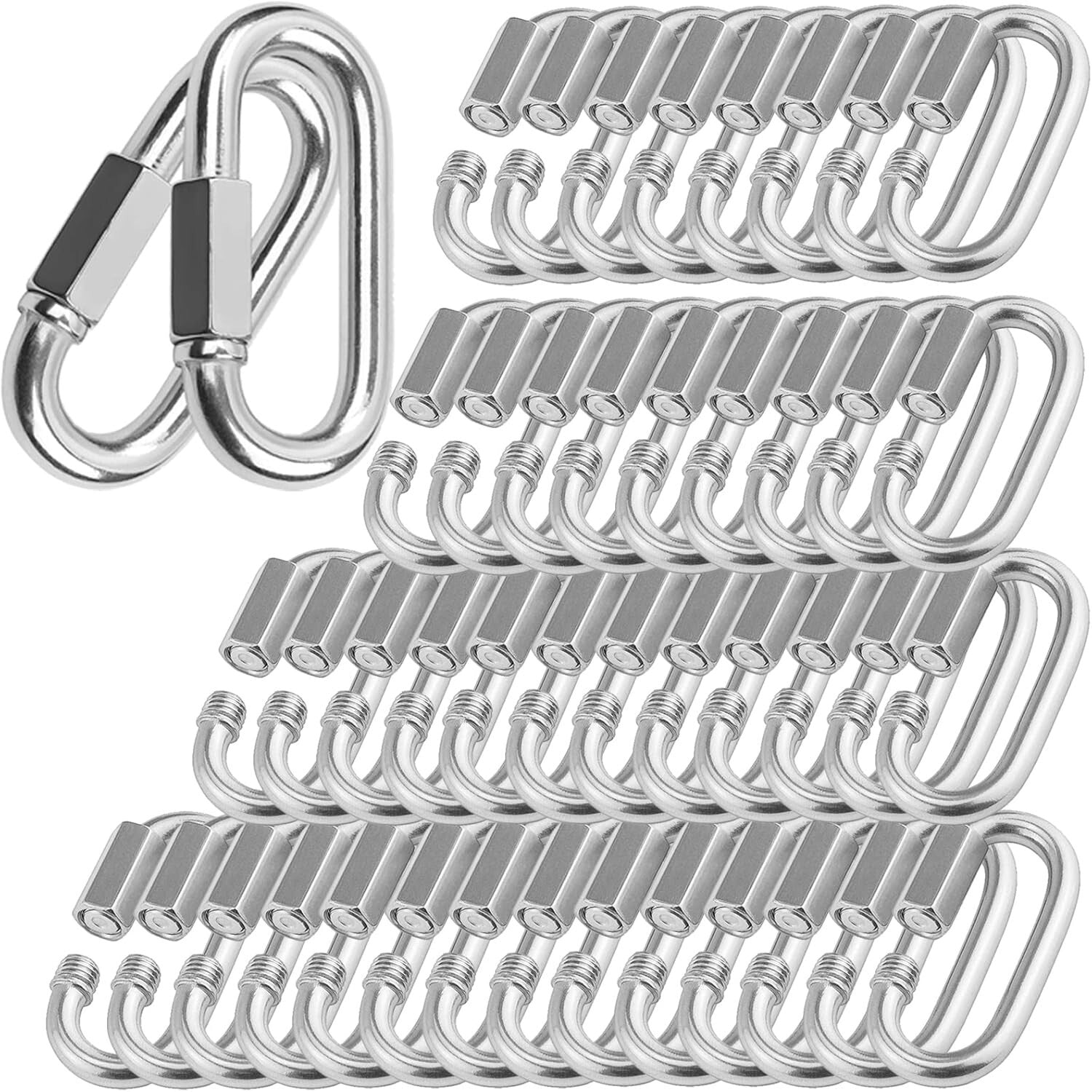 Heavy Duty 620lbs Quick Link Connector - 100 Pack Galvanized Carabiner Clips