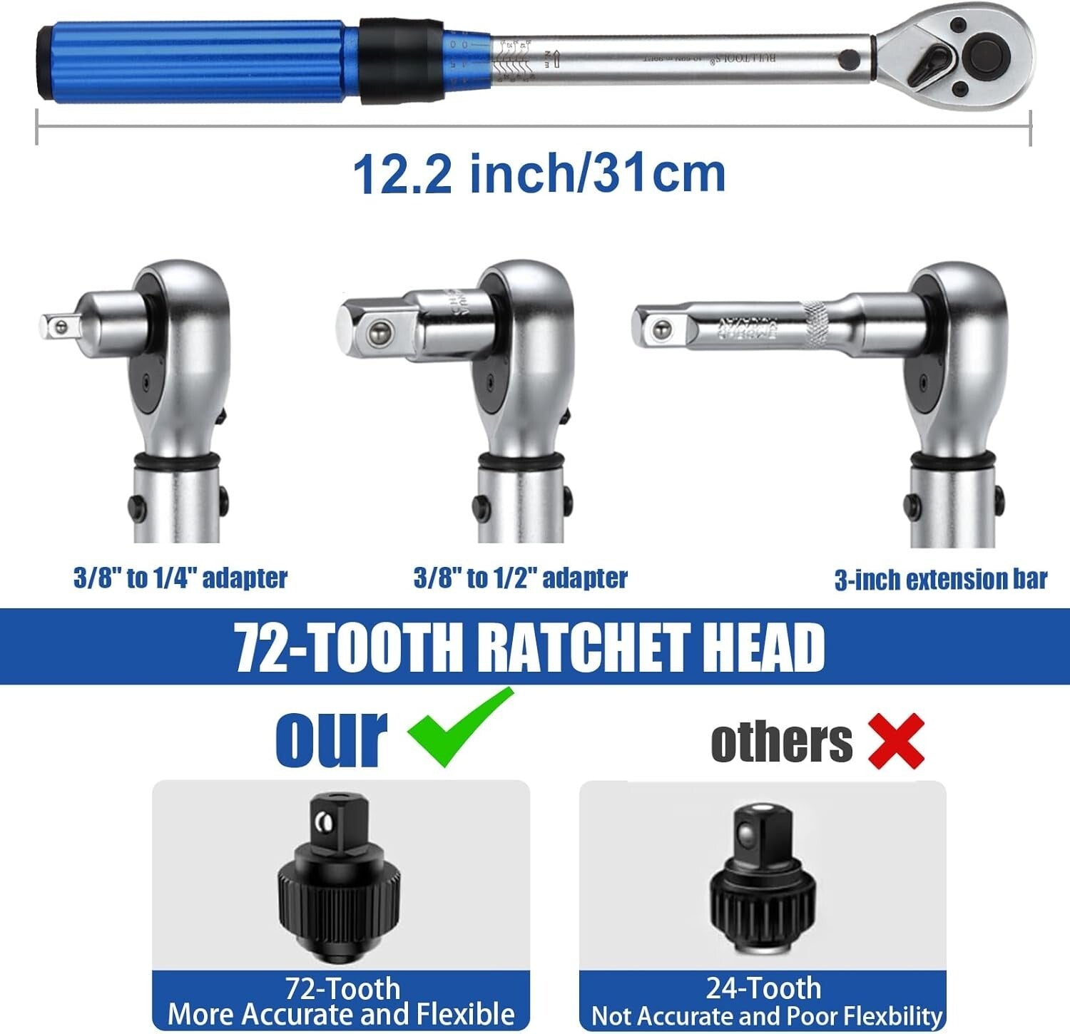 Precision Dual-Direction 3/8-Inch Drive Click Torque Wrench Set 7.4-44.3 FT.LB