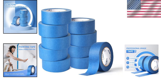 Water-Resistant Blue Painter's Tape - 10 Rolls, 2 Inch x 55 Yards for Precision