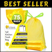 Load image into Gallery viewer, Durable 13 Gallon Plant-Based Drawstring Trash Bags - 75 Count Eco-Friendly Pack