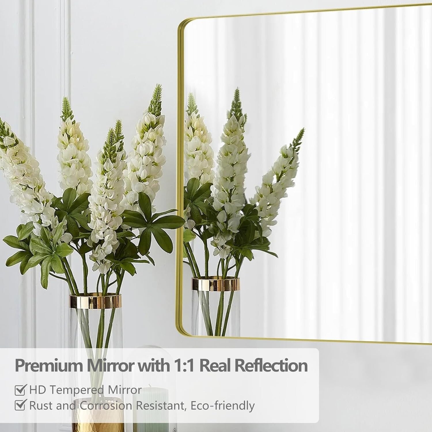 Sophisticated Gold Rectangular Mirror 36 x 30, Wall-Mounted or Leaned, Anti-Rust