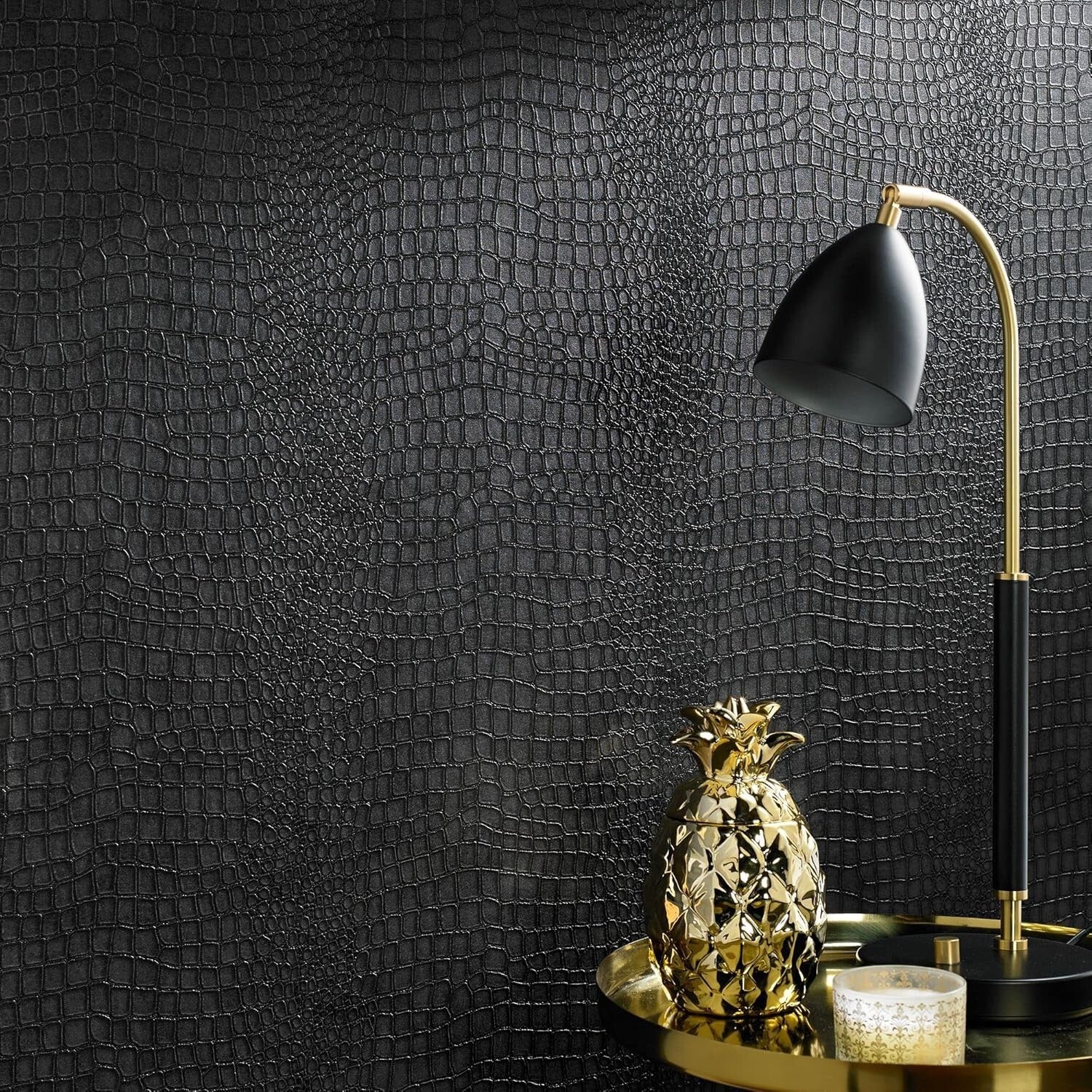 Charcoal Black Paste-the-Wall Wallpaper - Elegant Animal Pattern, Easy to Remove