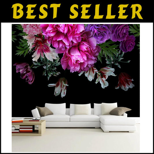 3D Floral Wallpaper Mural: Purple Peony & Tropical Leaves for Bedrooms