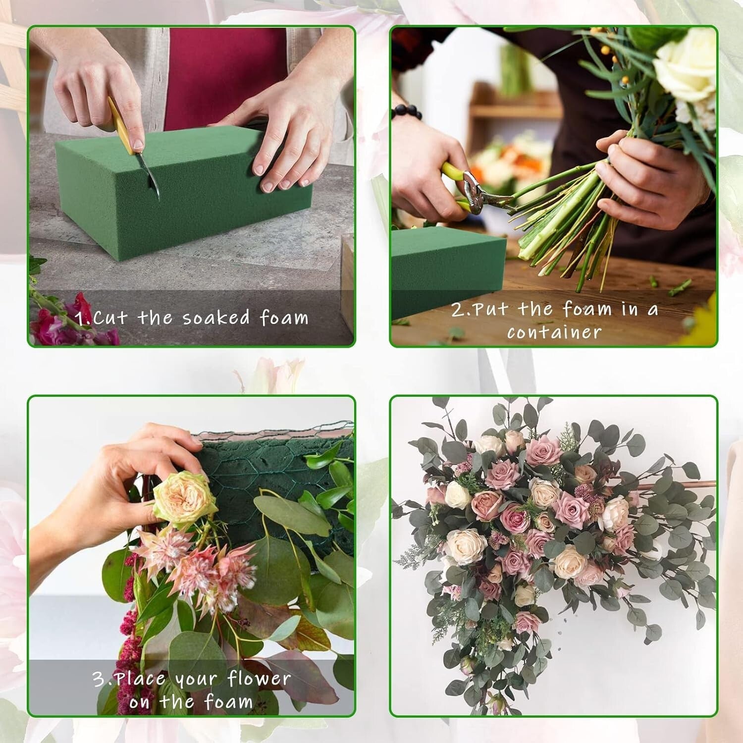 35 Pcs Green Wet & Dry Floral Foam for Custom Arrangements - 5.5”L x 3.1”W