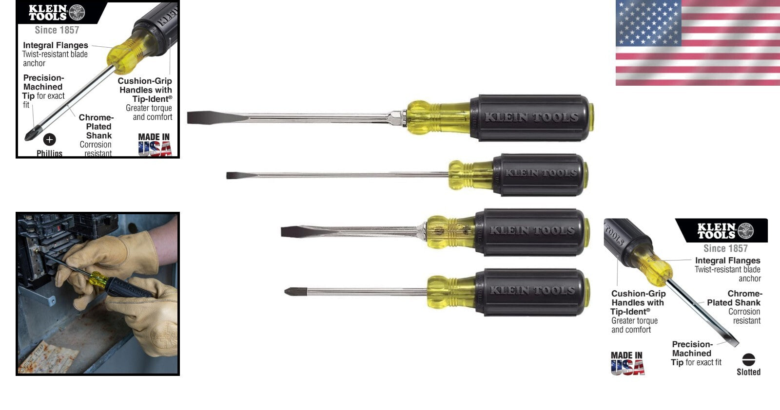 Tip-Ident 4-Piece Screwdriver Set - Slotted and Phillips with Comfort Grip