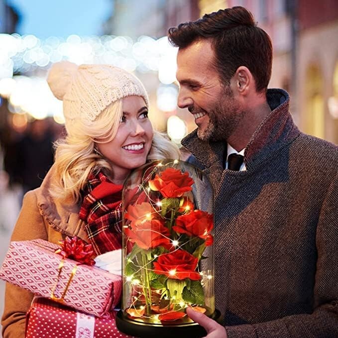 Sophisticated Silk Rose with LED Dome - Ideal Birthday and Valentine's Gifts