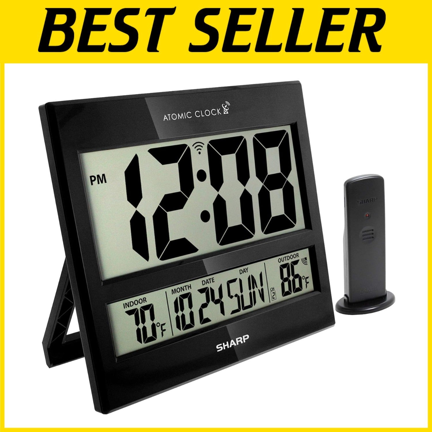 Battery Operated Atomic Clock - 3" LCD Display & Wireless Temperature Sensor