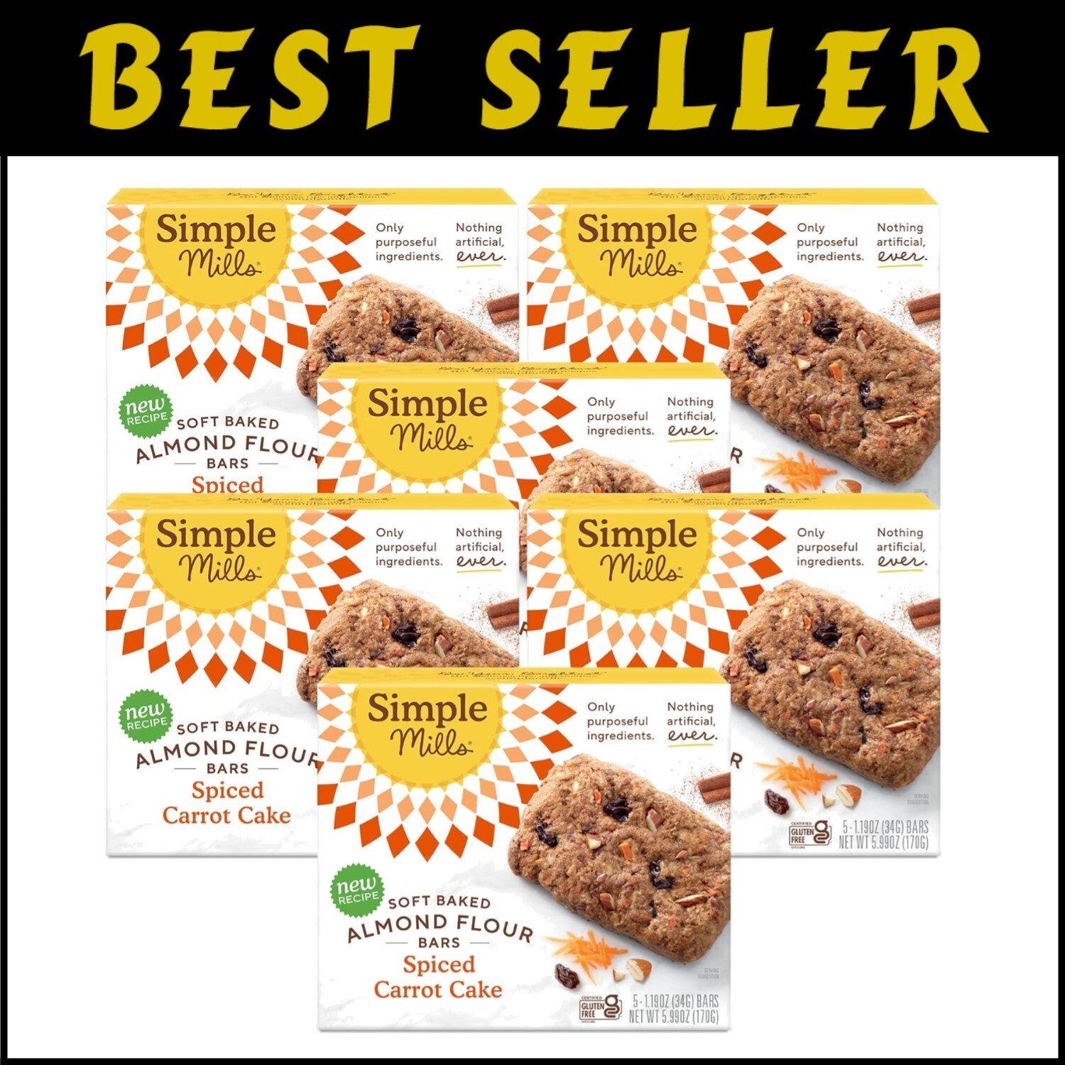 Organic Coconut Oil Almond Flour Snack Bars - Gluten Free, 6 Delicious Packs