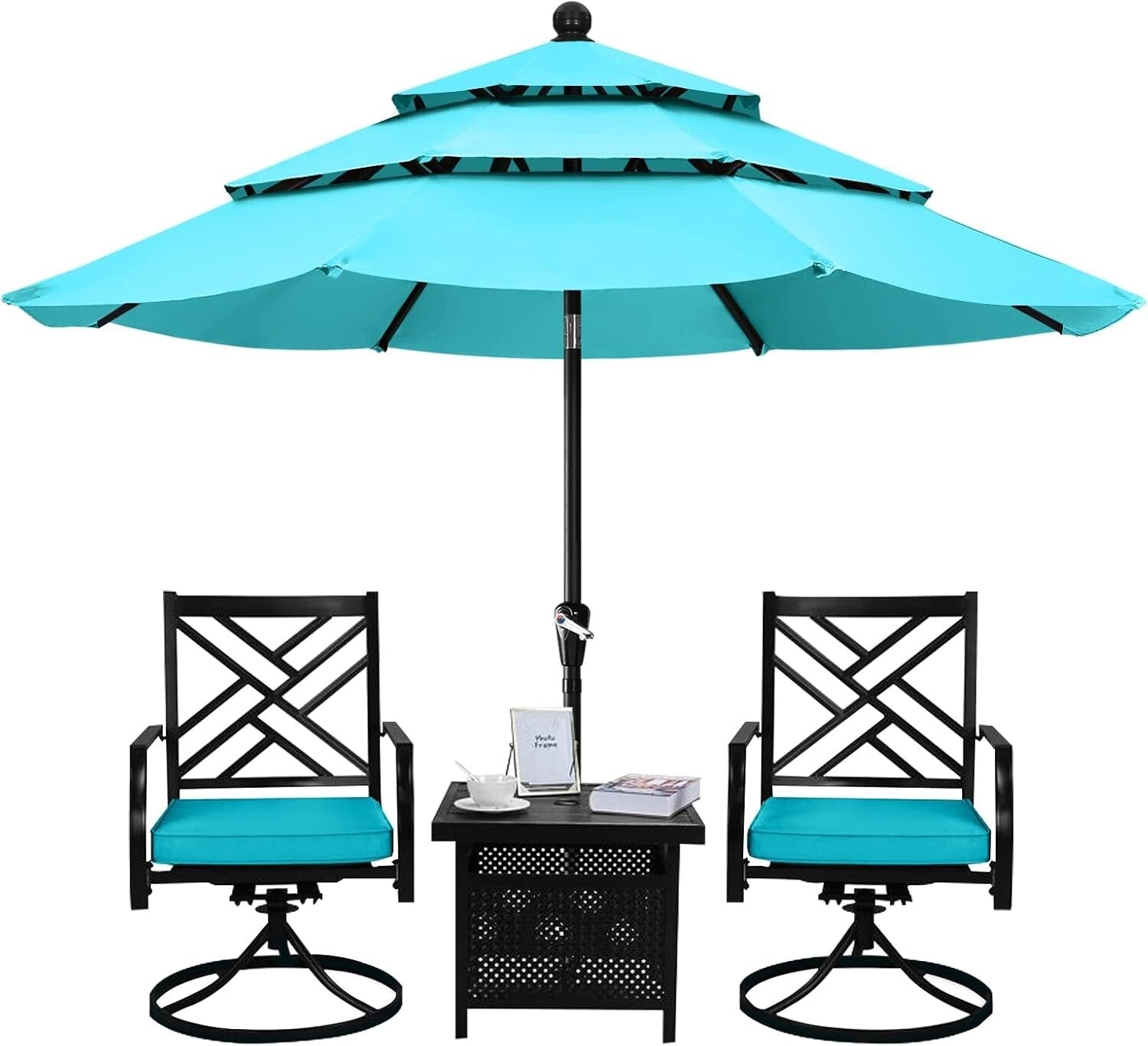 9FT Waterproof Patio Umbrella - 3-Tier Turquoise Shade for Outdoor Relaxation