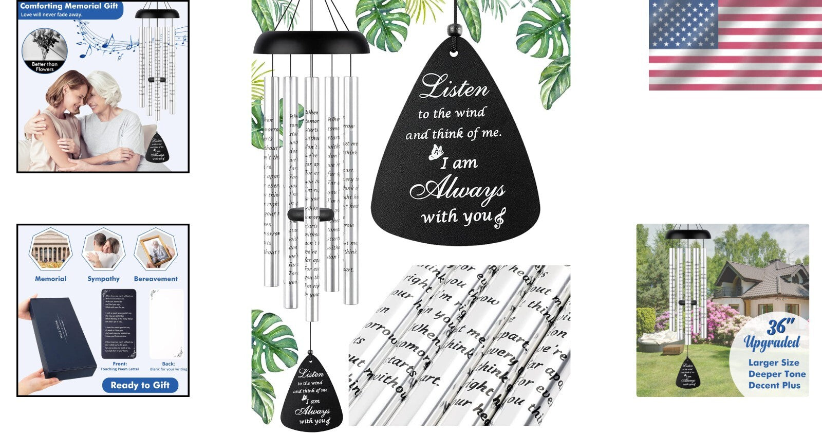 Elegant 36'' Memorial Wind Chimes with Healing Poem - Perfect for Grief Support