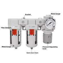 Load image into Gallery viewer, High-Performance 1/2" NPT Air Filters and Regulator Combo with Semi-Auto Drain